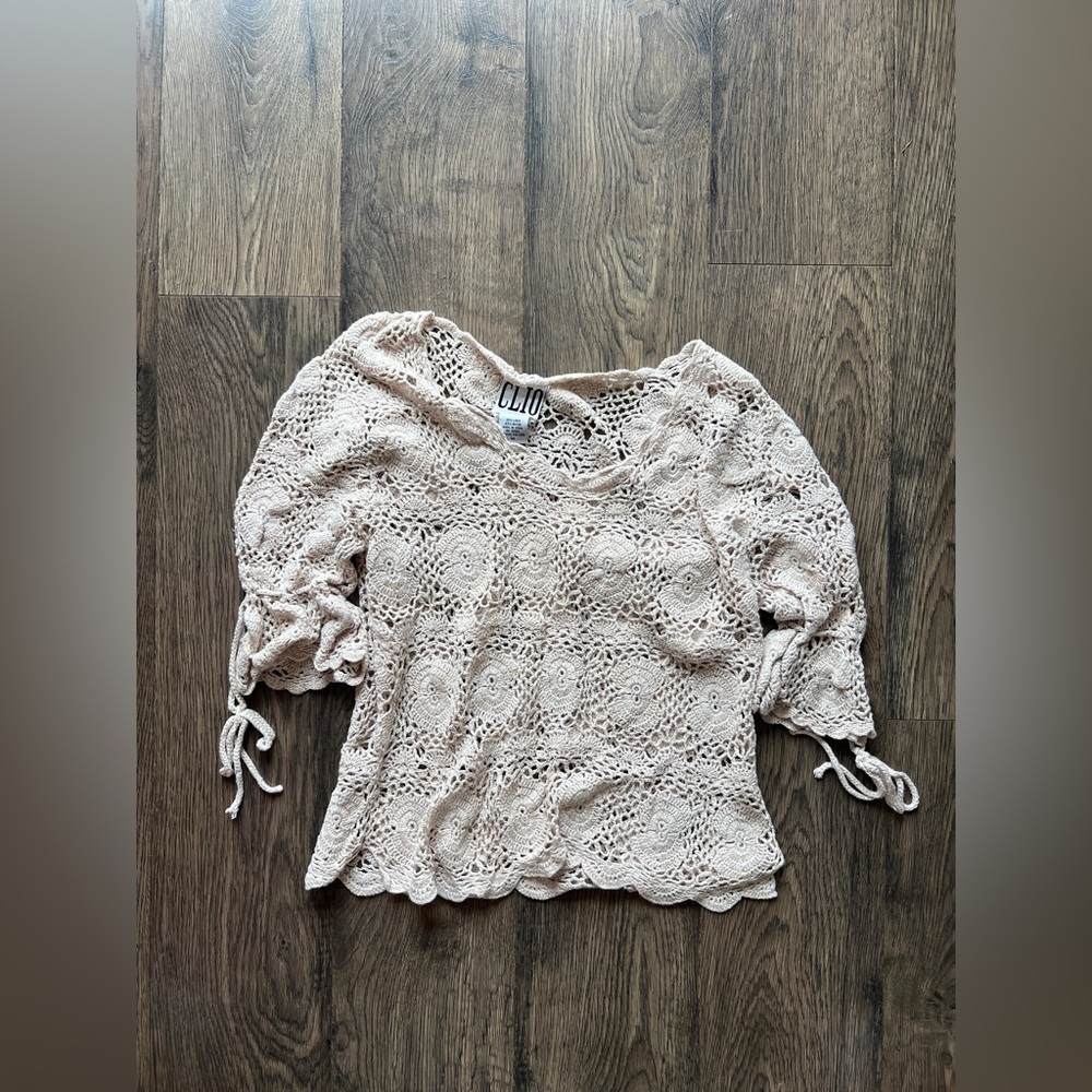 Clio Women's Beige Crochet Blouse - Size Medium